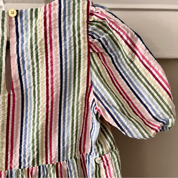 Crewcuts Girls' Puff-Sleeve Dress in Rainbow Seersucker - Size 5 🌈 - Picture 7 of 8